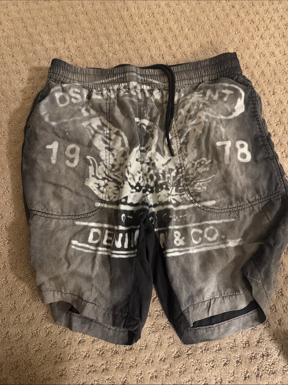 Diesel Gray Graphic Drawstring Athletic Shorts